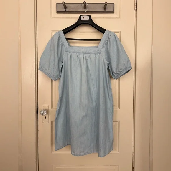 Blue Puff Sleeve & Square Neck Dress - Picture 1 of 3